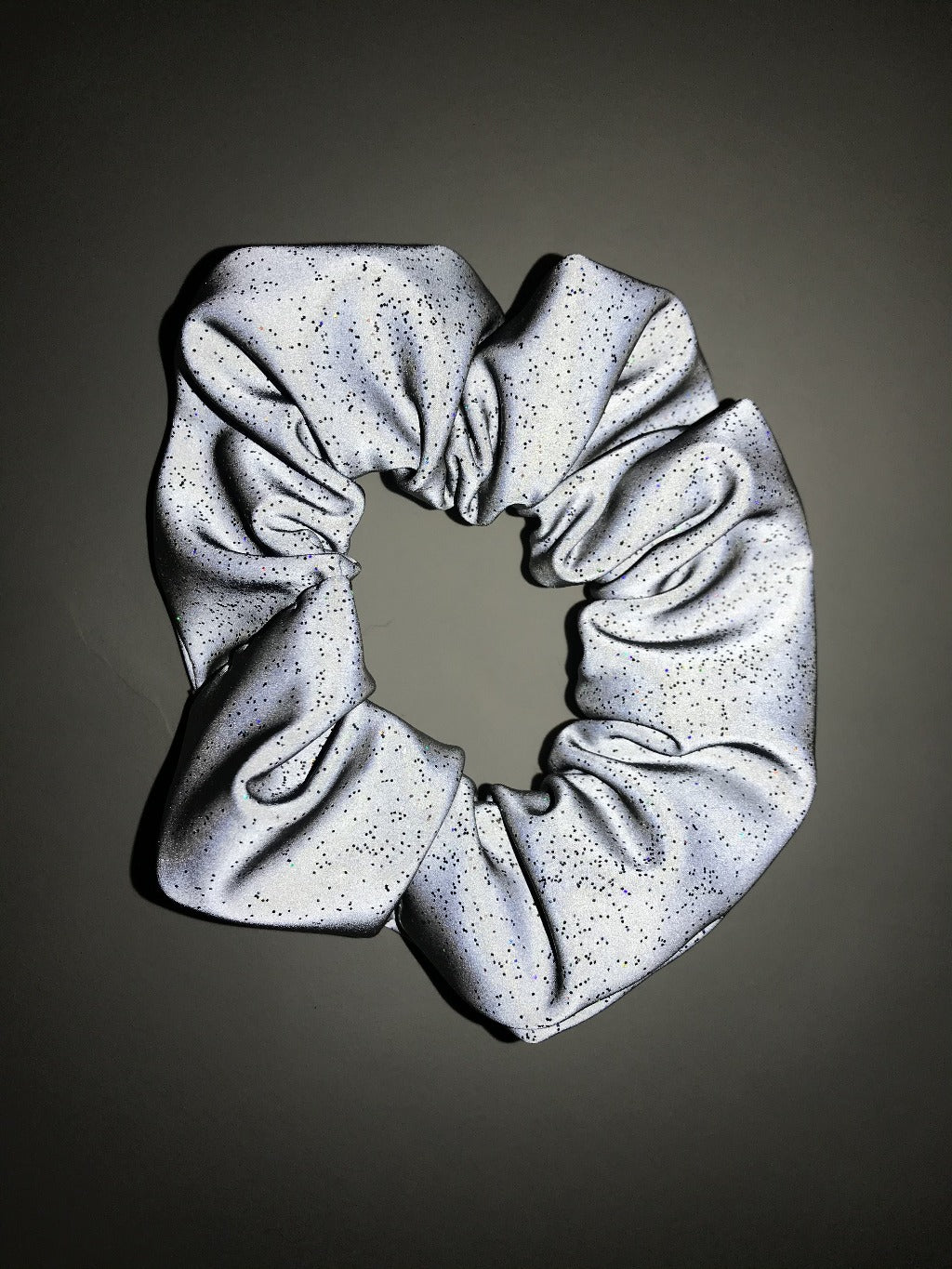 SCRUNCHIE- rainbow sparkle reflective silver High Visibility jumbo sized reflective scrunchie reflective Night Running Cycling Walking Safety. HAIR accessories. wrist band