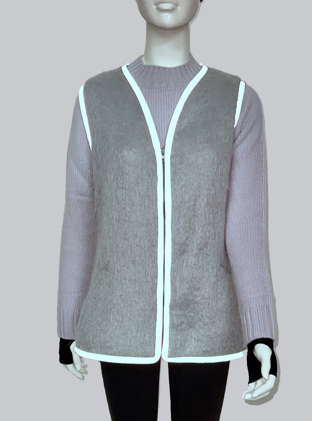 The Mohair Cardigan Zip Sweater Vest, Silver Grey w/Reflective Trim
