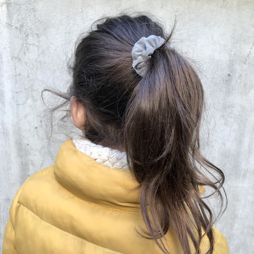 Kids size small child's SCRUNCHIE- rainbow sparkle reflective silver High Visibility jumbo sized reflective scrunchie reflective Night Running Cycling Walking Safety. HAIR accessories. wrist band