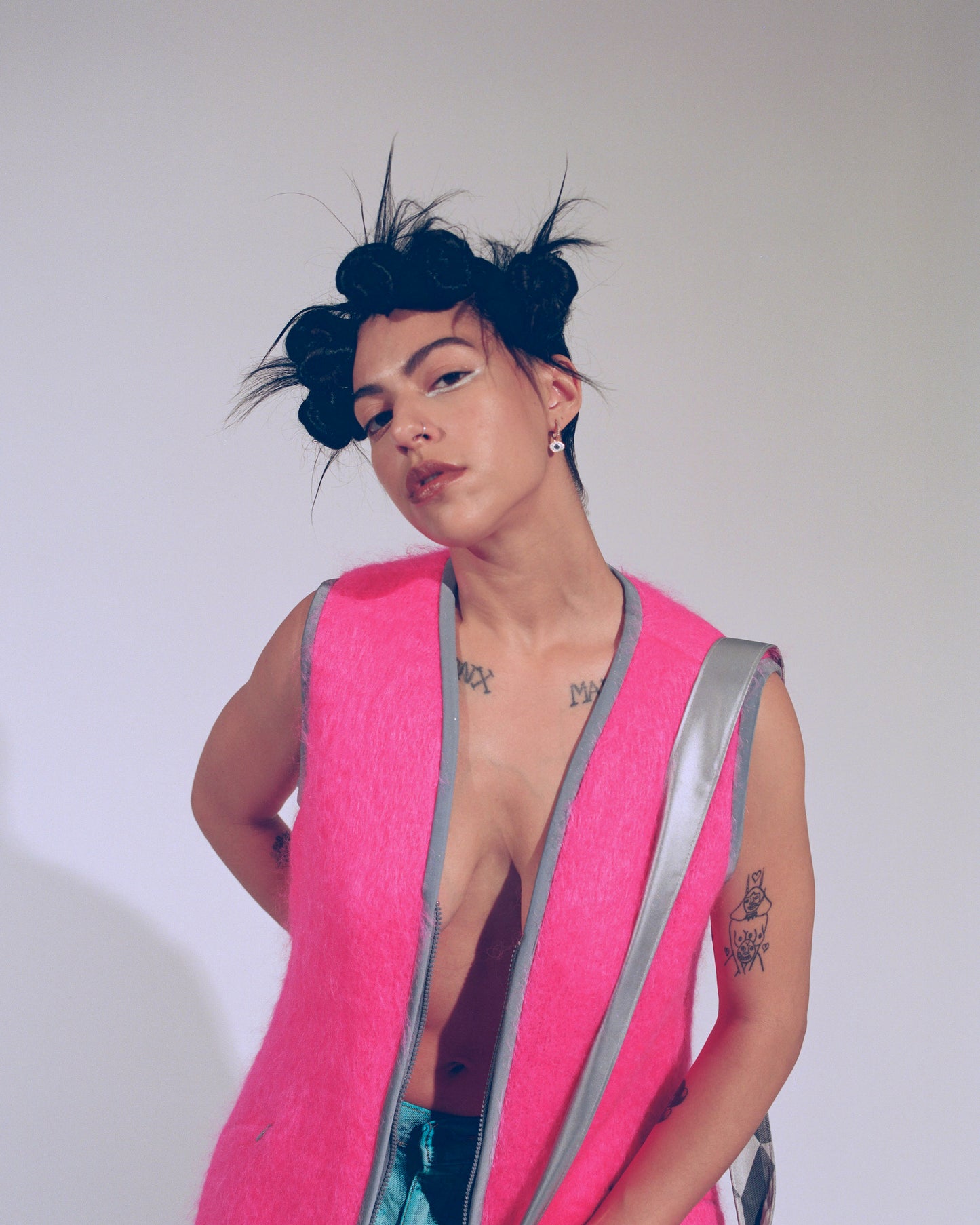 reflective Mohair zip sweater VEST, Barbie pink, Shocking Pink, zip pockets hi vis stylish safety vest neon vest high visibility vest made in NYC bike cycle ebike dog walker walking be seen