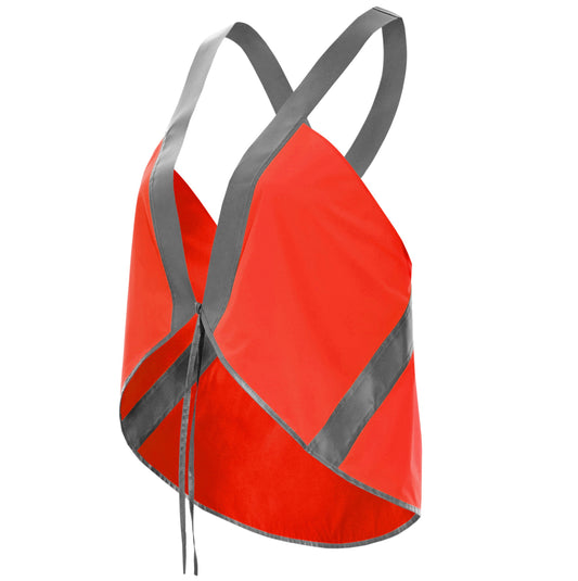 cute vespert eco flame neon orange stylish reflective hi vis safety vest for women reflecting clothing high visibility gear accessory womens fashion bike ebike cycling walk run running dog walking walker night sustainable nighttime bright made of eco-circle recycled polyester and 360 3M scotchlite material in NYC USA designed to be seen day and night packable made