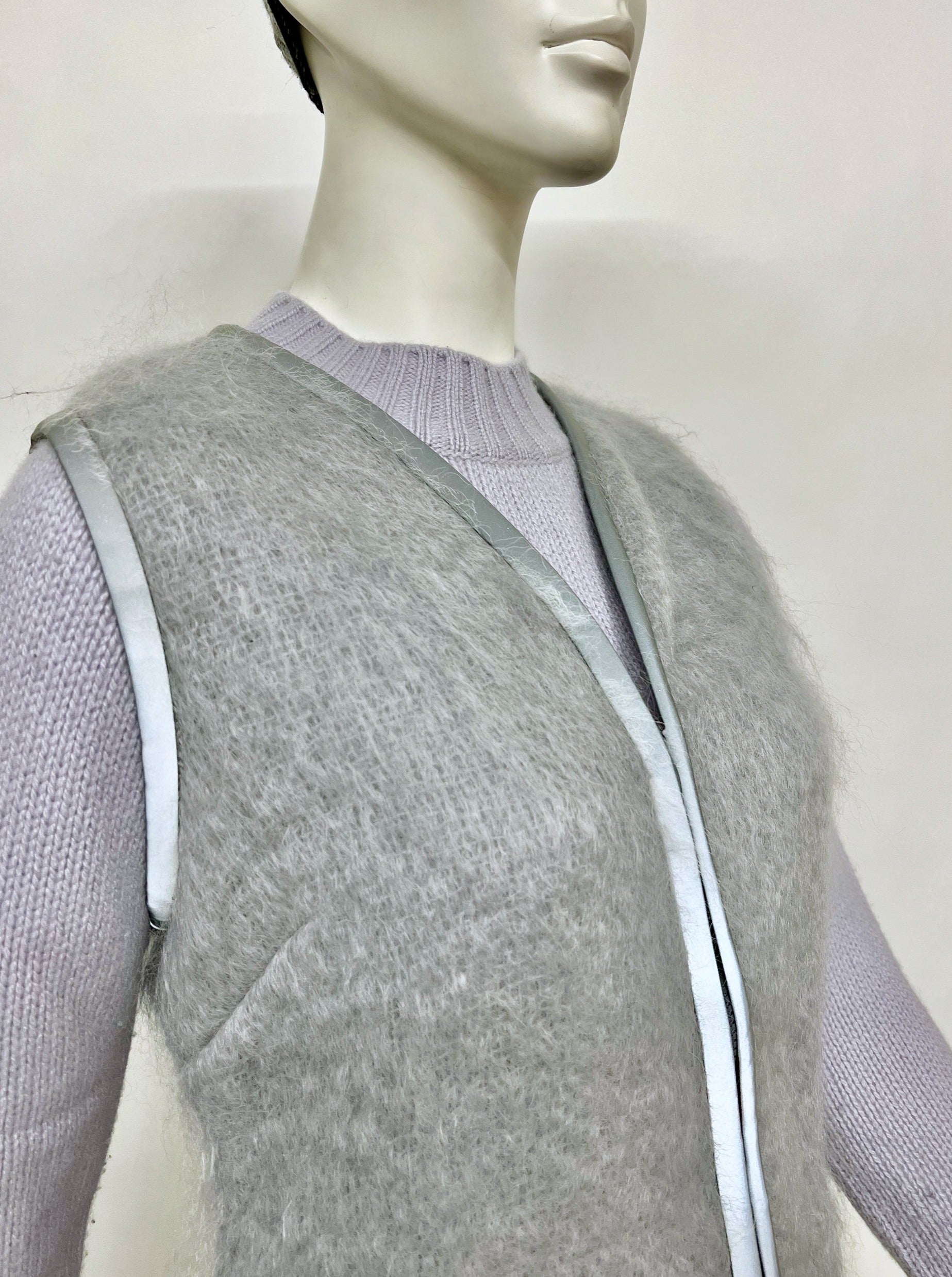 The Mohair Cardigan Sweater Vest, Silver Grey w/Reflective Trim