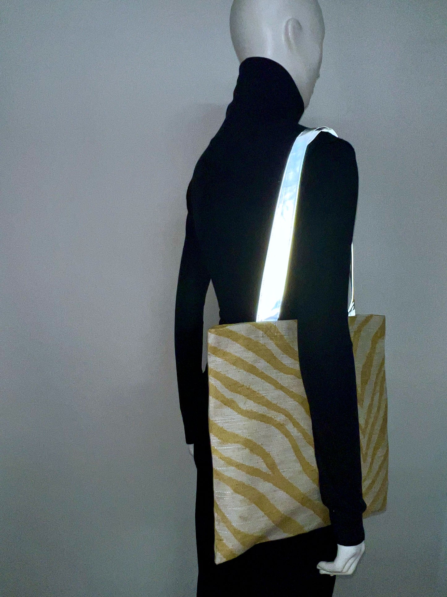 Zero Waste Zebra Tote Bag with Teal Reflective Straps